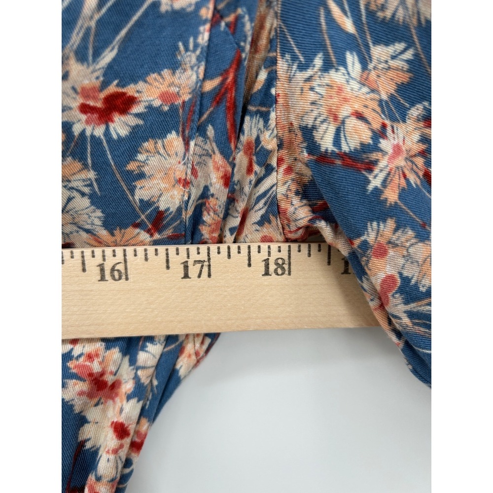 Haute Hippie Tribe Blue Floral Long Sleeve Button Midi Shirt Dress XL Boho Indie - Picture 8 of 8
